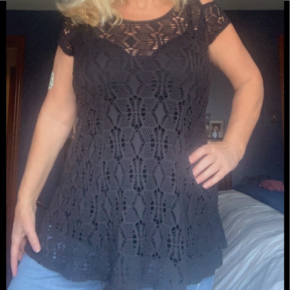 Free people crochet black shirt/dress size small